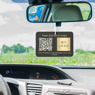 Business name black white logo qr code car air freshener