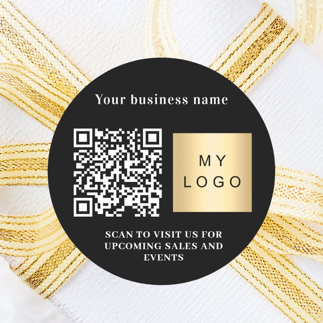 Business name black white logo qr code classic round sticker (Creator Uploaded)