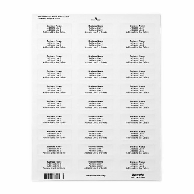 Business Name Bold Return Address  (Full Sheet)