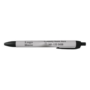 Business Name Brushed Metal Look Phone Number Logo Black Ink Pen