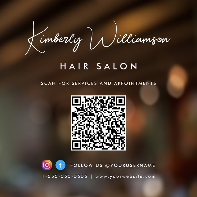 Business Name Chic Signature Script QR Code (Elevate your business with a signature script logo, QR code and social media window cling sign)