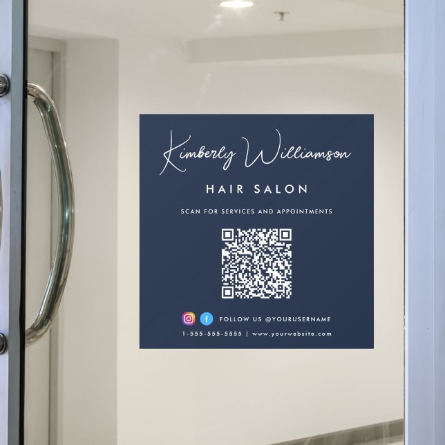 Business Name Chic Signature Script QR Code Blue (Business Name Chic Signature Script QR Code Blue Window Cling)