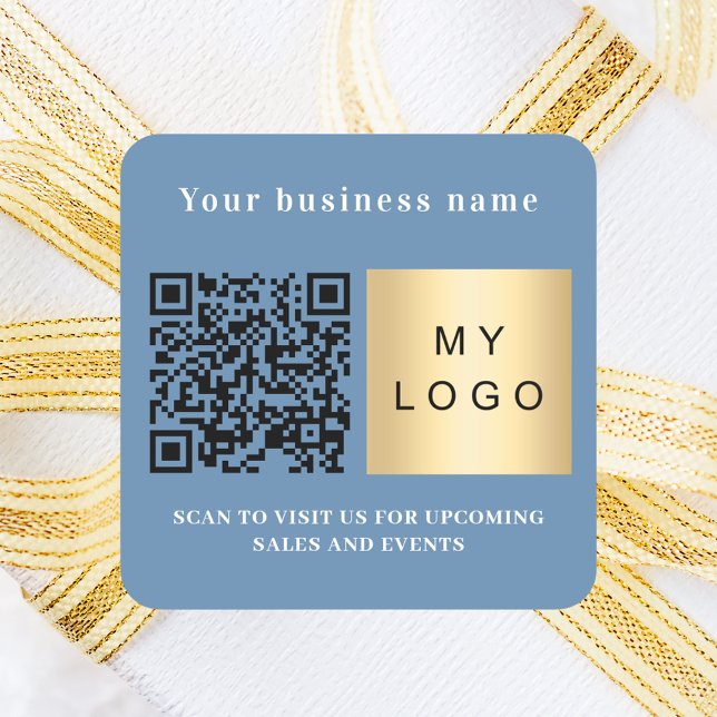 Business name dusty blue logo qr code square sticker (Creator Uploaded)