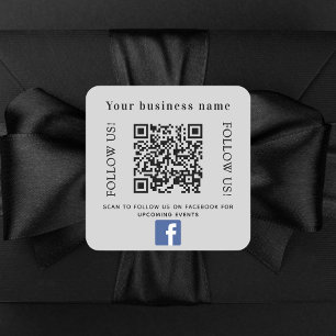 Business name grey qr code Facebook Square Sticker