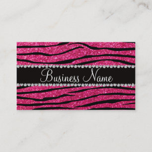 Business name hot pink glitter zebra stripes card