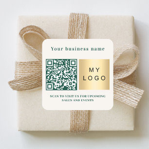 Business name ivory emerald green logo qr code square sticker