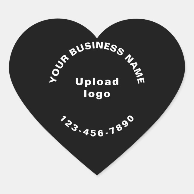 Business Name, Logo and Phone Number on Black Heart Sticker (Front)