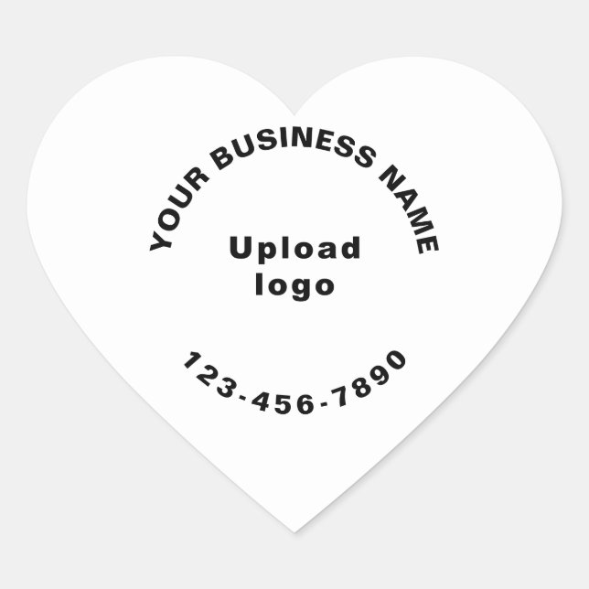 Business Name, Logo and Phone Number on White Heart Sticker (Front)