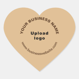 Business Name, Logo and Website on Light Brown Heart Sticker