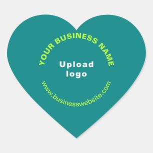 Business Name, Logo and Website on Teal Green Heart Sticker
