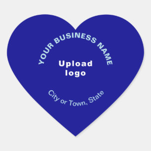 Business Name, Logo, City and State on Blue Heart Sticker