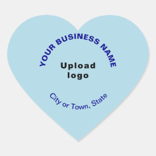 Business Name, Logo, City and State on Light Blue Heart Sticker