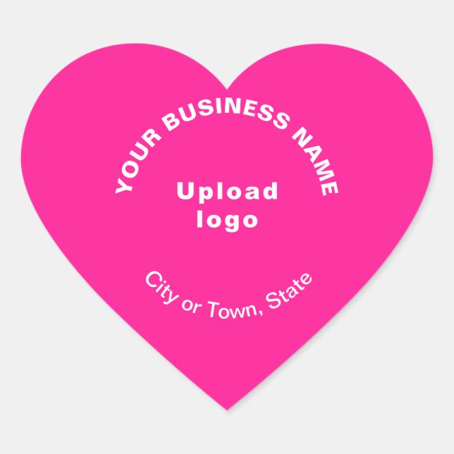 Business Name, Logo, City and State on Pink Heart Sticker (Front)