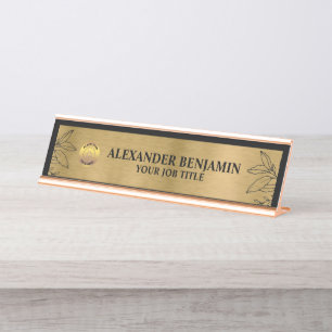Business Name Logo Gold Black Elegant Custom Desk Name Plate