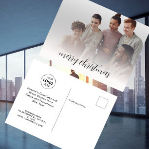 Business Name Logo & Photo Merry Christmas Postcard