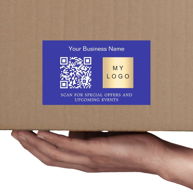 Business name logo qr code dark blue rectangular sticker (Creator Uploaded)
