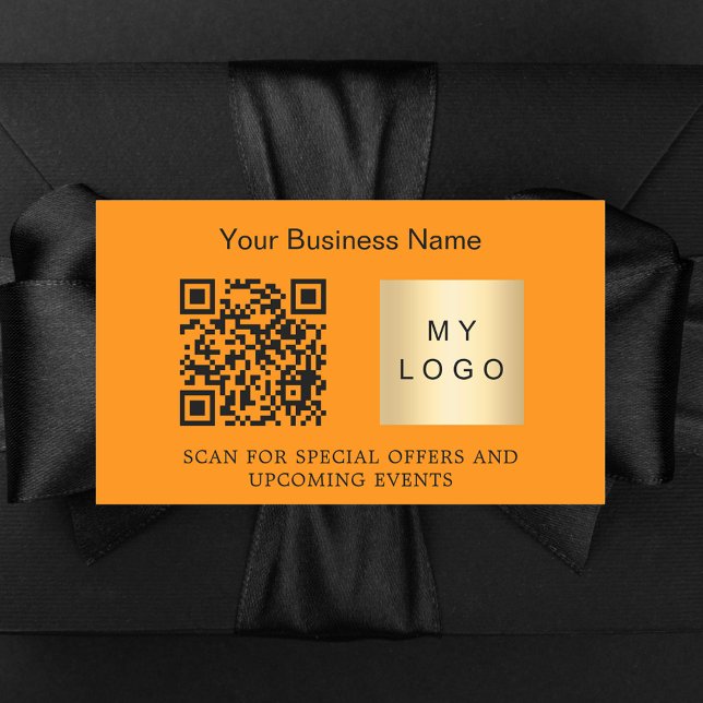 Business name logo qr code orange rectangular sticker (Creator Uploaded)