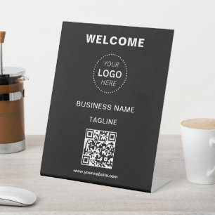 Business Name Logo & QR Code Welcome Pedestal Sign