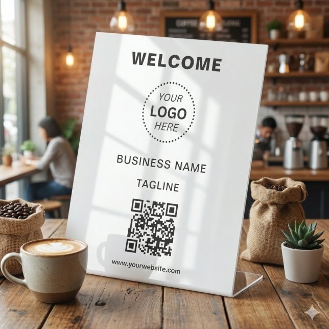 Business Name Logo & QR Code Welcome Pedestal Sign (Creator Uploaded)
