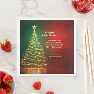 Business Name Message Green Gold Christmas Tree Napkin