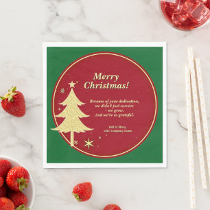 Business Name Message Red, Gold Christmas Tree Napkin