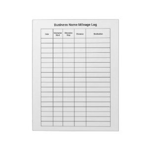 Business Name Mileage Log White Notepad