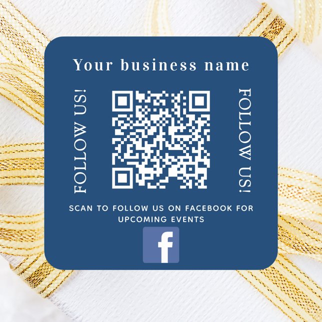 Business name navy blue qr code Facebook Square Sticker (Creator Uploaded)