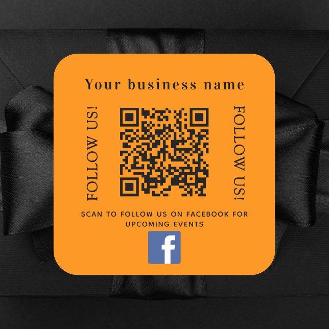 Business name orange qr code Facebook Square Sticker (Creator Uploaded)