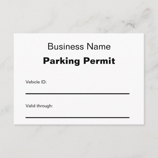 Business Name Parking Permit Card (Front)