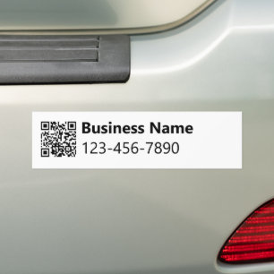 Business Name Phone Number QR Code Black and White Bumper Sticker