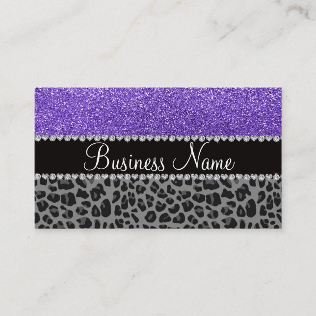 Business name purple glitter black leopard business card (Front)