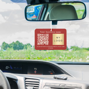 Business name red logo qr code car air freshener