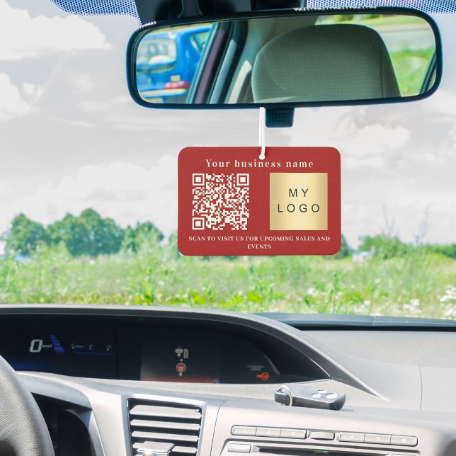 Business name red logo qr code car air freshener (Creator Uploaded)