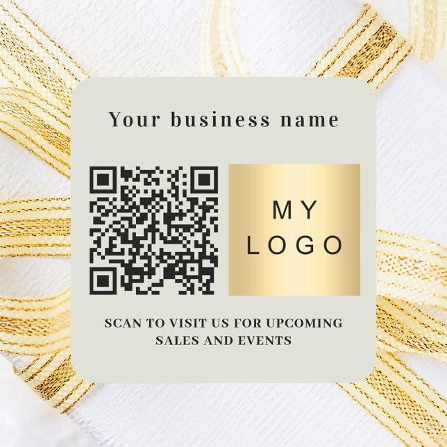 Business name sage green logo qr code square sticker (Creator Uploaded)