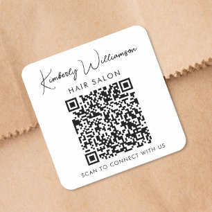 Business Name Signature Script QR Code Promotional Square Sticker