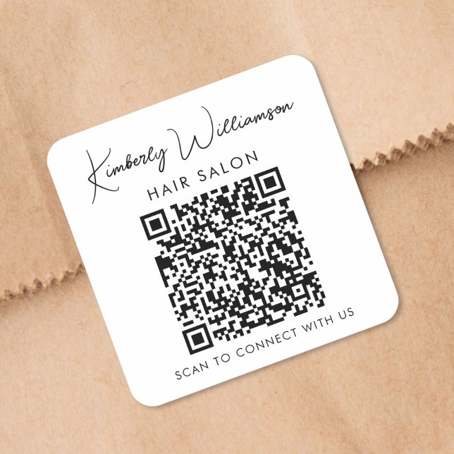 Business Name Signature Script QR Code Promotional Square Sticker (Business Name Signature Script QR Code Promotional Square Sticker)