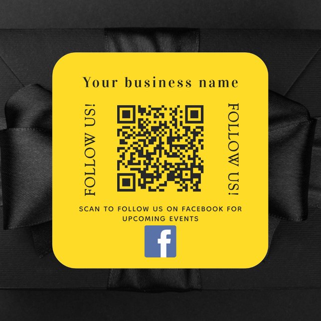 Business name yellow qr code Facebook Square Sticker (Creator Uploaded)
