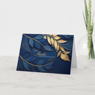 Business Navy Blue and Gold Botanical Blank Thank You Card