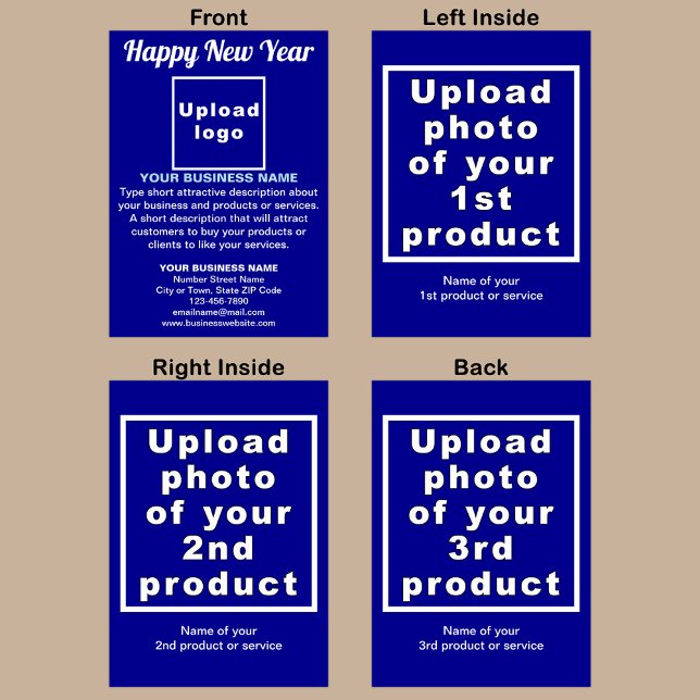 Business New Year Blue Folded Greeting Card (Blue New Year folded greeting card with your business brand and products or services.)