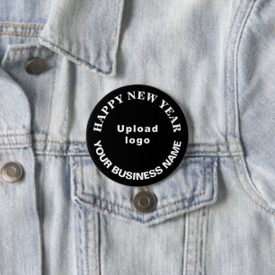 Business New Year Greeting on Black Round Button