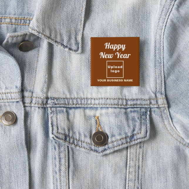 Business New Year Greeting on Brown Square Button (In Situ)