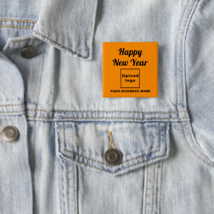 Business New Year Greeting on Orange Colour Square 15 Cm Square Badge