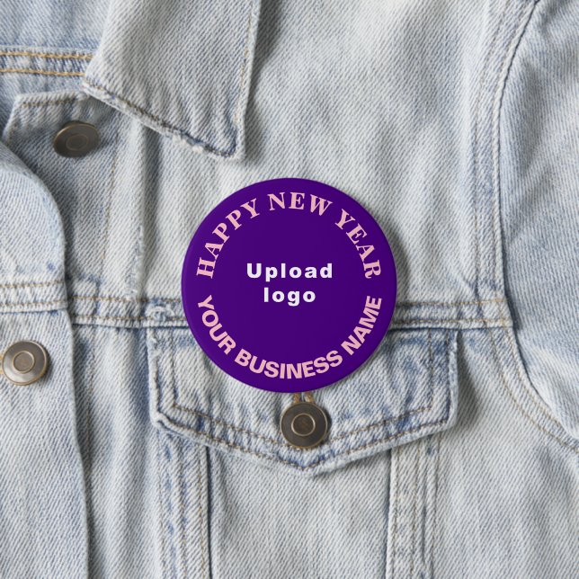 Business New Year Greeting on Purple Round Button (In Situ)