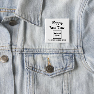 Business New Year Greeting on White Square Button
