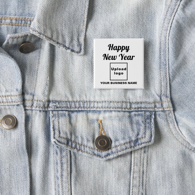 Business New Year Greeting on White Square Button (In Situ)