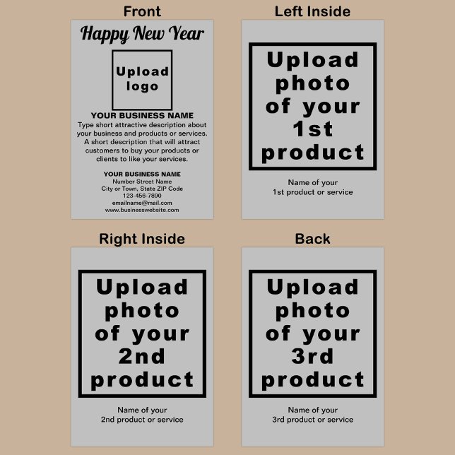 Business New Year Grey Folded Greeting Card (Gray New Year folded greeting card with your business brand and products or services.)