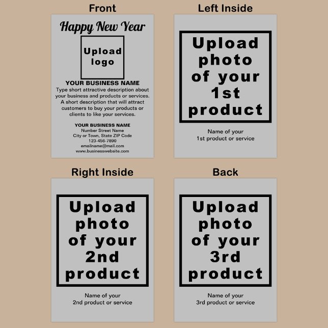 Business New Year Grey Folded Holiday Card (Gray folded holiday card for New Year with your business brand and products or services.)