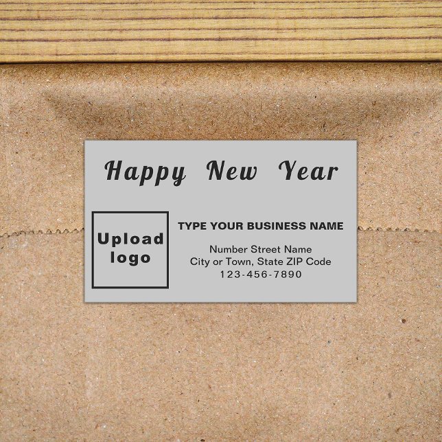 Business New Year Grey Rectangle Sticker (New Year greeting with your business brand on gray rectangle sticker.)