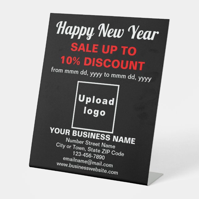 Business New Year Sale on Black Pedestal Sign (Front)