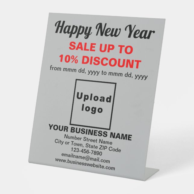 Business New Year Sale on Grey Pedestal Sign (Front)